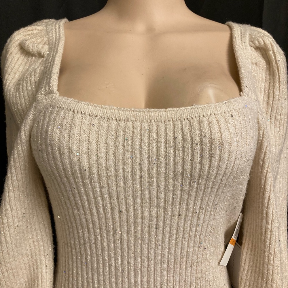Cream Ribbed Knit Dress - Picture 2 of 5